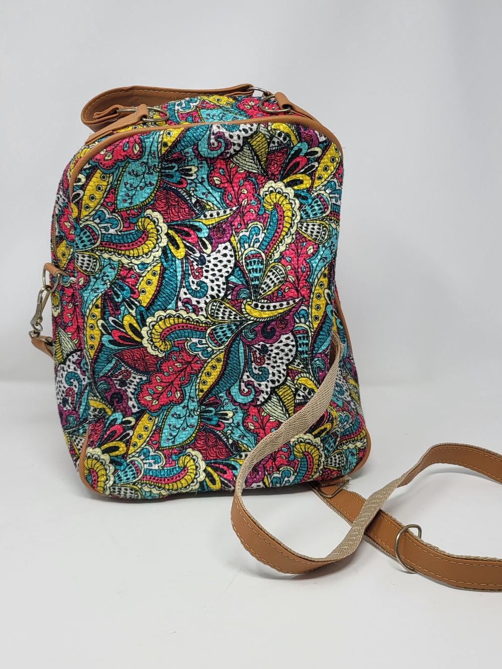 Boho Multicolor Floral Canvas Crossbody Bag - Pink Accent - Picture 5 of 6